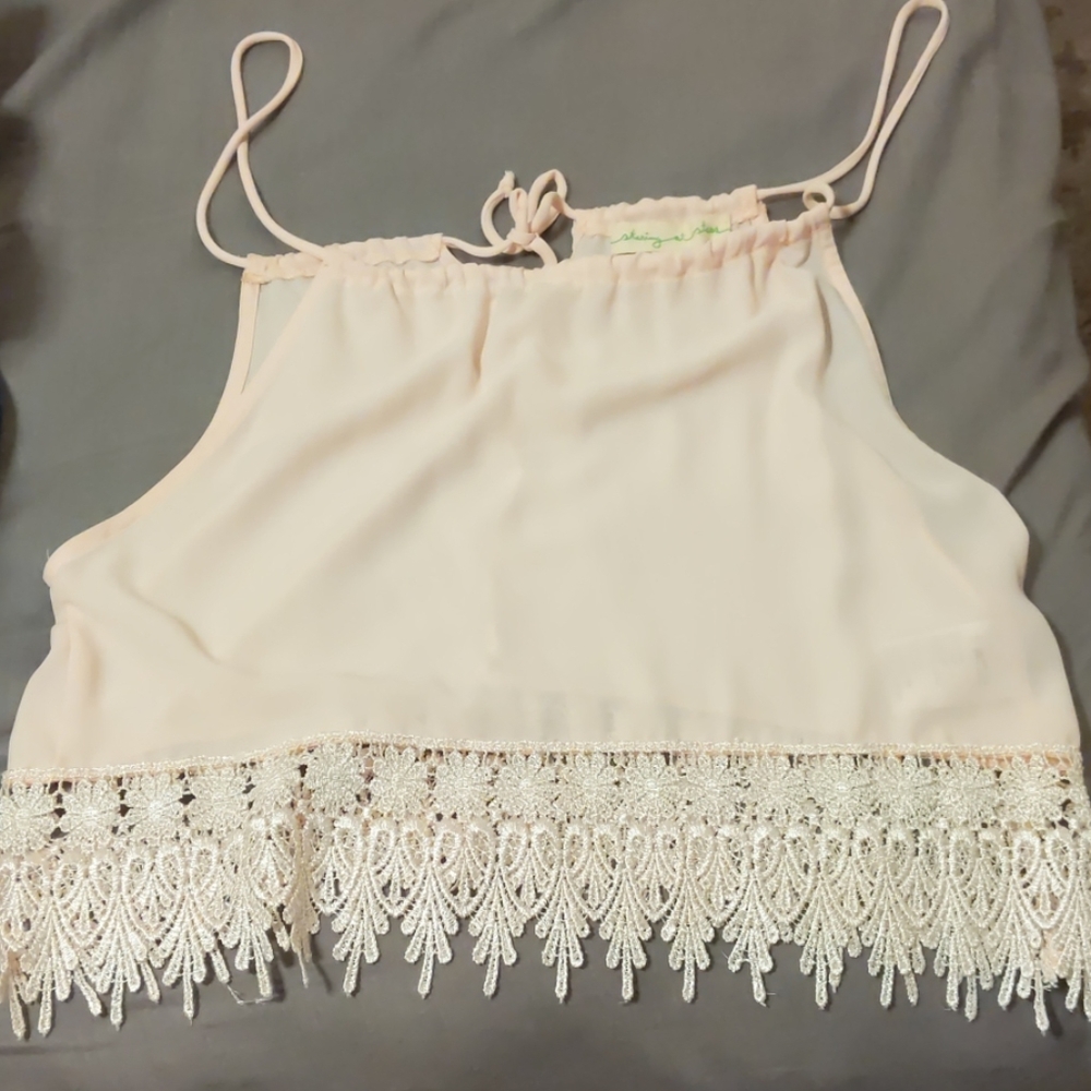 Staring at Stars Pink Lace Crop Top Size M